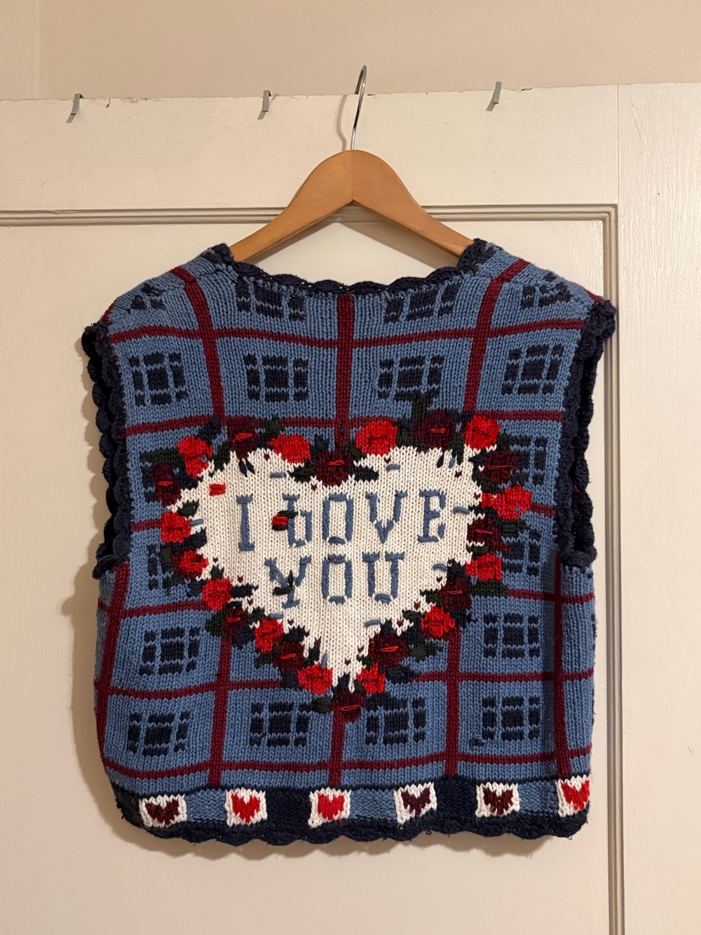 Vintage 90s Metropolitan I Love You Hand Knit Cropped Sweater Vest Size Large